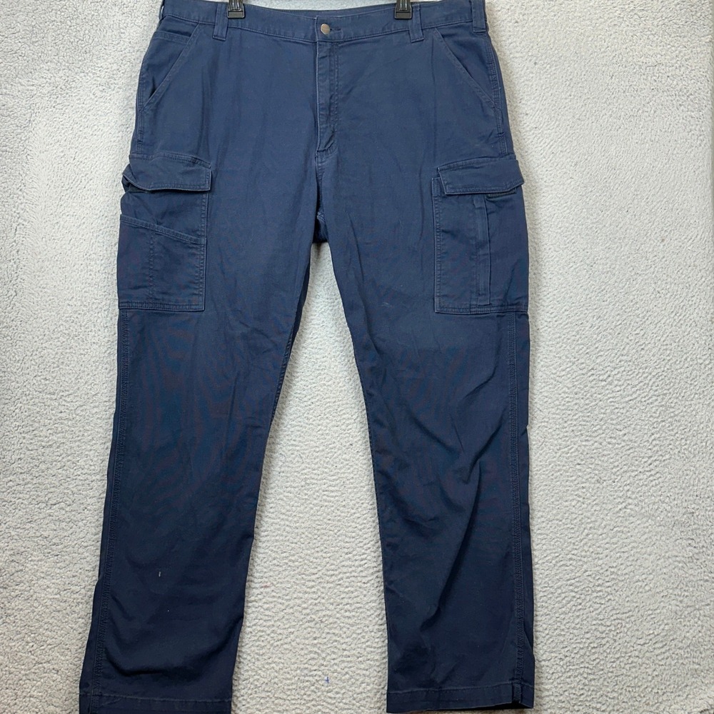 Carhartt Pants Mens 42X32 Rugged Flex Relaxed Fit Canvas Cargo Navy Blue Pockets